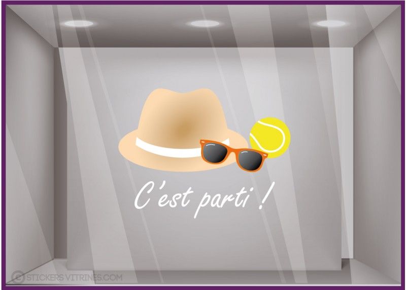 Sv535 - Adhésif pour vitrine - Stickers vitrines - Dimensions 57 x 43 cm - Thème Roland Garros et été_0