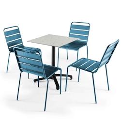Oviala Business Table de jardin stratifié 60 x 60cm terrazzo et 4 chaises bleu pacific - Oviala - bleu métal 108220_0