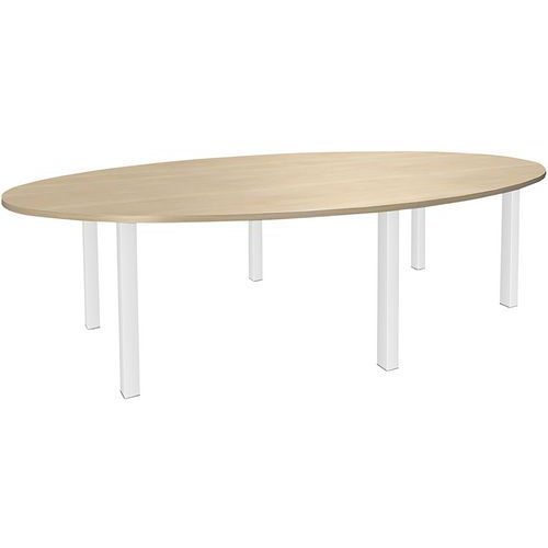 TABLE RÉUNION OVALE STEEL 280X140 6 P. MÉTAL CARRÉS CHÊNE CLAIR/BLANC - SIMMOB