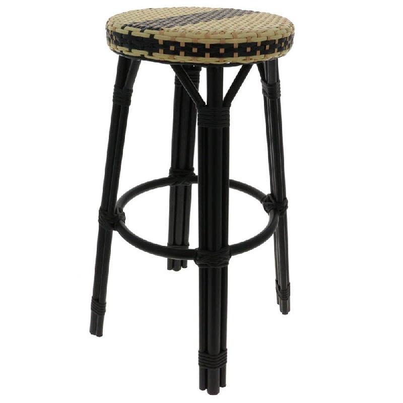 Tabouret de bar d'extérieur empilable Andorre assise tressée beige/noir/ivoire_0