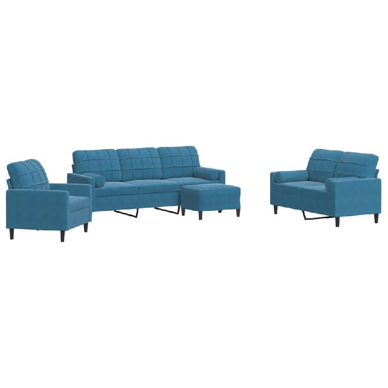 VidaXL Ensemble de canapés 4pcs et coussins et traversins bleu velours Modèle Rénova - 3278390_0