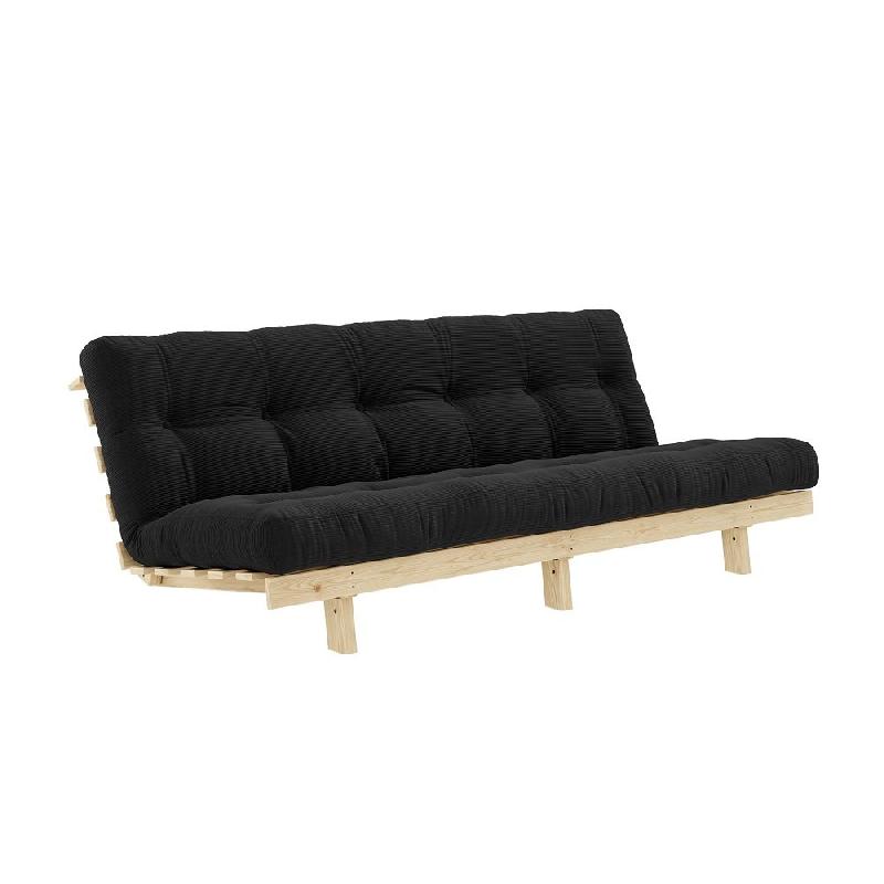 Banquette convertible futon LEAN Pin - Coloris charbon - Couchage 130x190 cm - Structure en pin massif_0