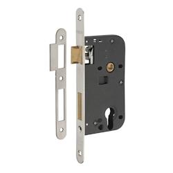 Boitier de serrure encastrable à cylindre pour porte d'entrée, axe 50mm, bouts ronds, têtière laiton inox brossé - THIRARD - doré 3150260029963_0