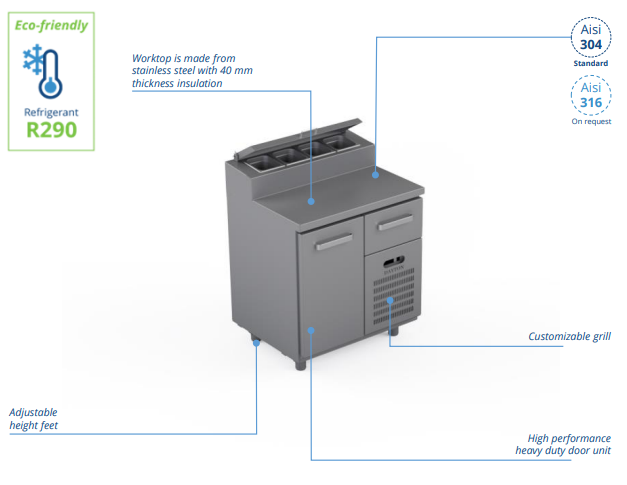 Comptoir réfrigéré en acier inoxydable - 800 × 660 × 900 mm - CSTV-80-10_0