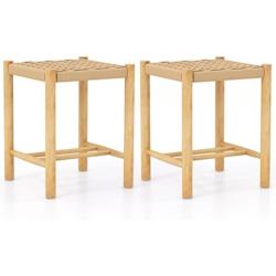 Helloshop26 - Ensemble de 2 tabourets de bar de 45 cm cadre en bois de caoutchouc et siège en papier tissé tabouret sans dossier 20_0006724 - 300020_0