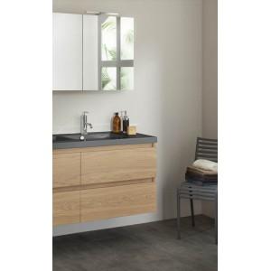 MEUBLE 105 CM 1 VASQUE TABLE NOIRE + ARMOIRE DE TOILETTE BOIS MASSIF LIGNUM SANIJURA