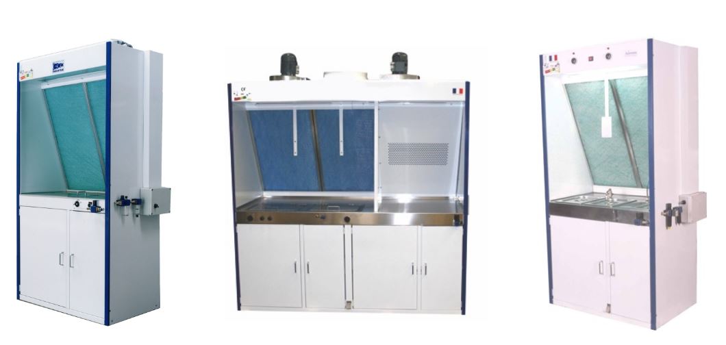 Meuble de travail aspirant - Ventilation 1800 m3/h - Plan de travail en acier inox - Conforme norme AFNOR T.35.013_0