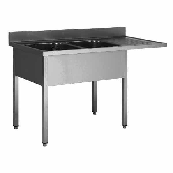 Plonge soudée sur pieds carré pour lave-vaisselle, sans étagère, inox ferritique, 2 bacs, longueur 2000 mm (Position bac: Gauche - Réf F-SPLV207-2BG-1_0