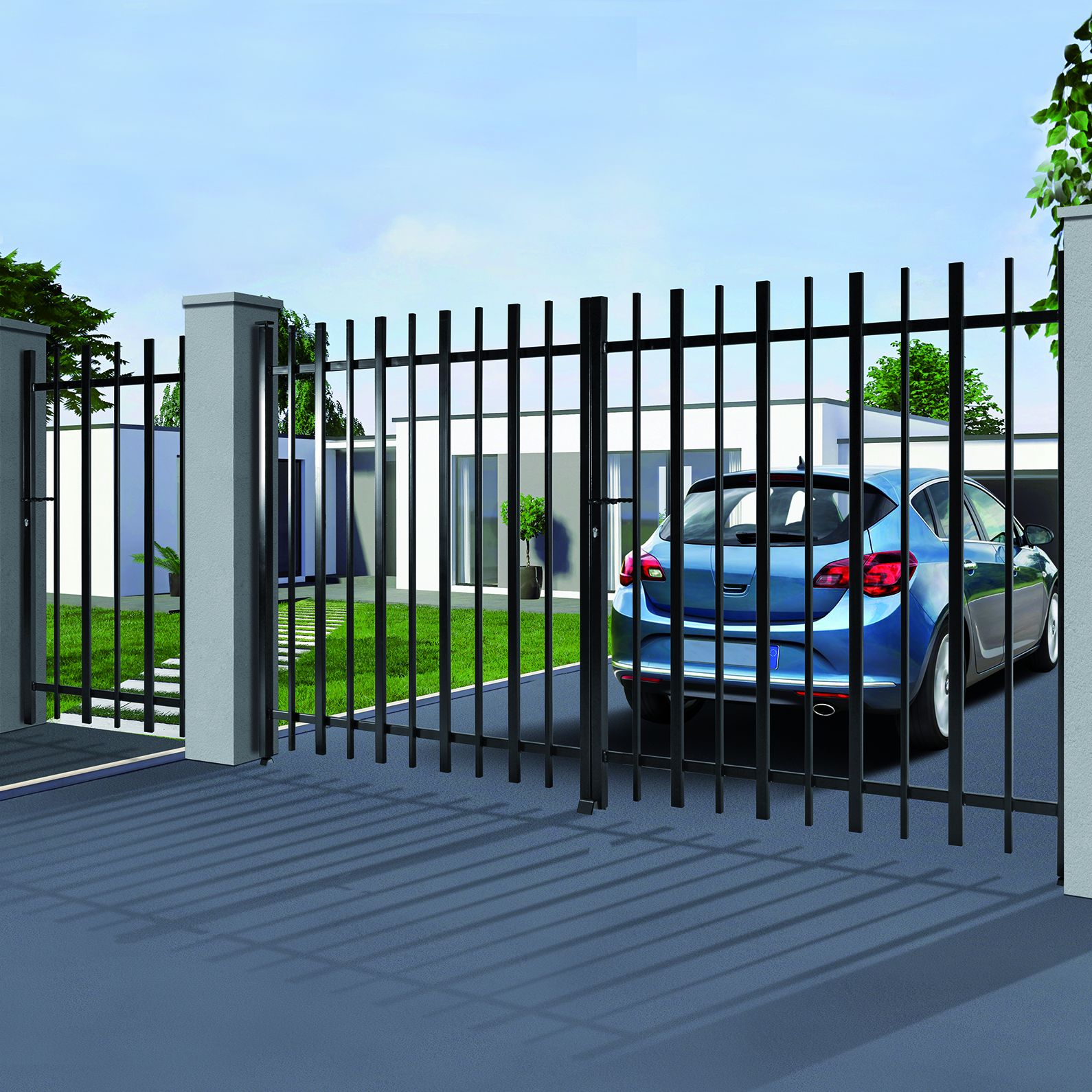 Portail eco d - Barreaudage 35x20x2 et 20x20x2 - Finition au choix - Accessoires inclus_0
