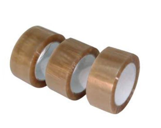 Ruban adhésif manuel PVC - 50 mm x 100 m - Couleur havane - Colle solvant_0