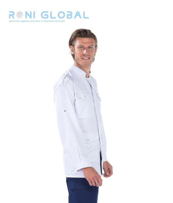 Veste de travail blanche unisexe - manches longues transformables - 5 poches - Saharienne Remi Confection - coton et polyester_0