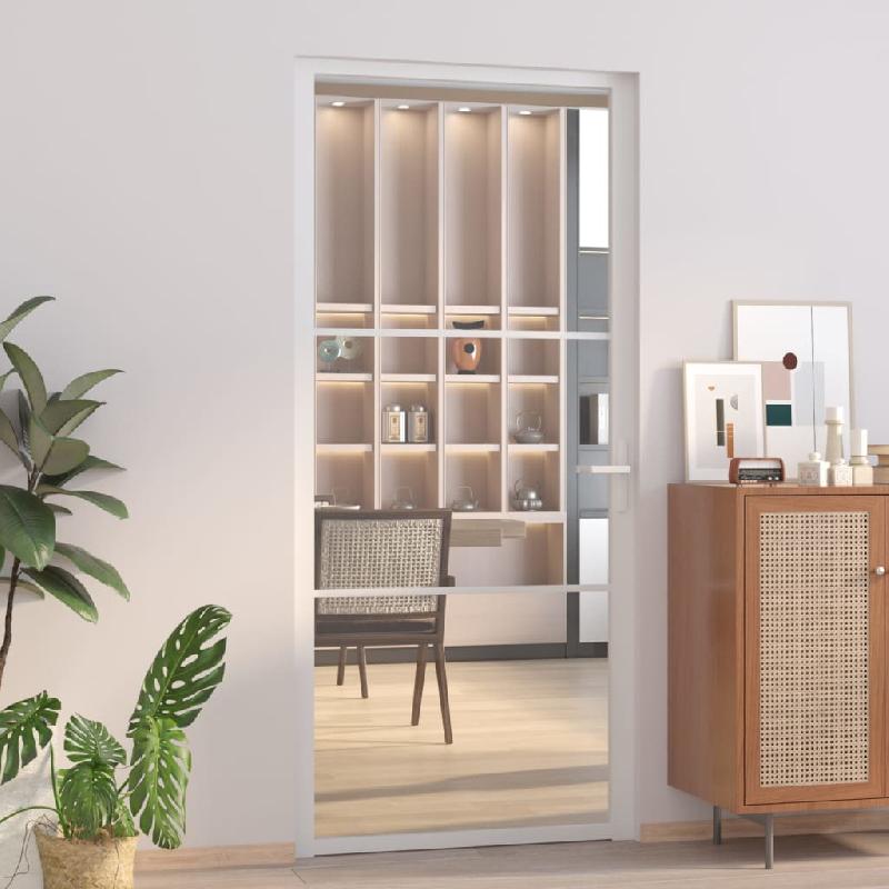 Vidaxl porte intérieure 93x201,5 cm blanc verre esg et aluminium 350570_0