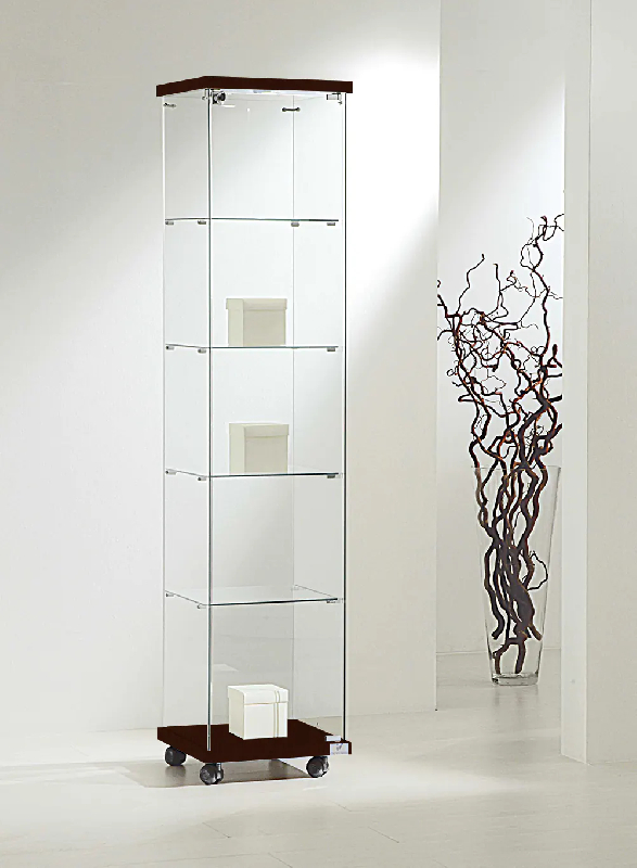 Vitrine colonne standard avec éclairage 4/18LVA - Wengé - 40x40x181 cm, 4 tablettes amovibles et porte sécurisée_0