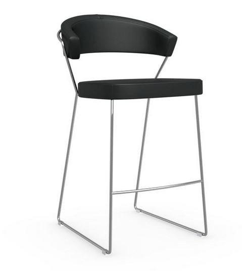 CHAISE DE BAR NEW YORK DESIGN ITALIENNE  STRUCTURE ACIER CHROMÉ ASSISE CUIR NOIR_0