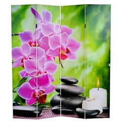 Décoshop26 - Paravent 4 panneaux séparateur de pièce minuterie motif orchidée 180 x 160 cm 2 led 04_0008631 - 3000262652136_0