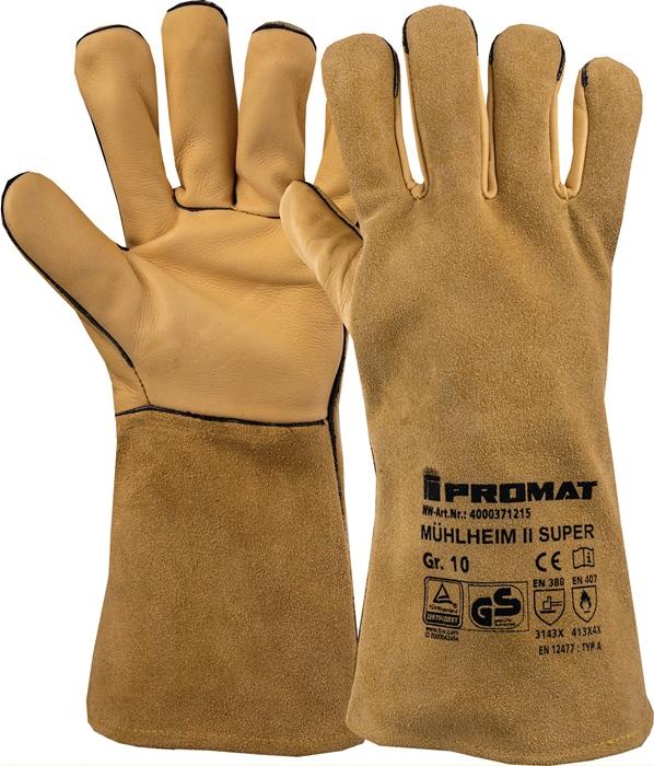 Gant de soudeur Mà¼hlheim II Super taille 9 jaune Cuir fleur de vachette refendu EN 388, EN407, EN 12477 catégorie EPI II 6 paires PROMAT_0
