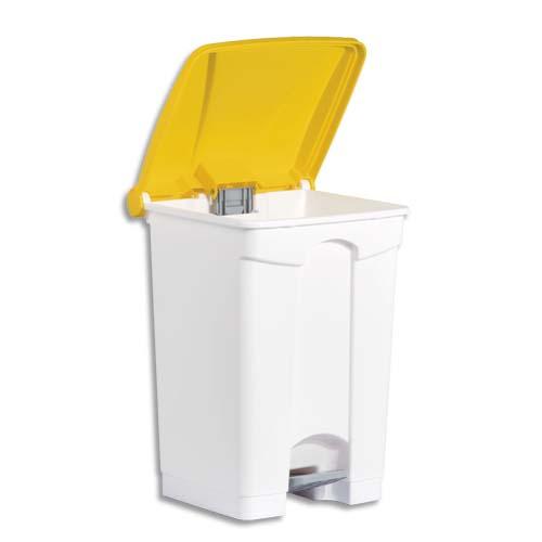 Hygiene collecteur à pédale blanc couvercle jaune en polyéthylène 45 litres - dim. : l41 x h60 x p39 cm_0