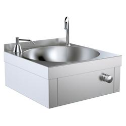 Lavabo à main poussoir genoux et distributeur de détergent - 400x400x175 mm - 201PJ100 Eurast - inox 201PJ100_0