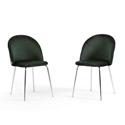 RATTATAN Lot de 2 chaises en velours avec pieds en métal, design élégant pour cuisine, salle à manger, bar ou restaurant – Sara – Vert foncé/_0