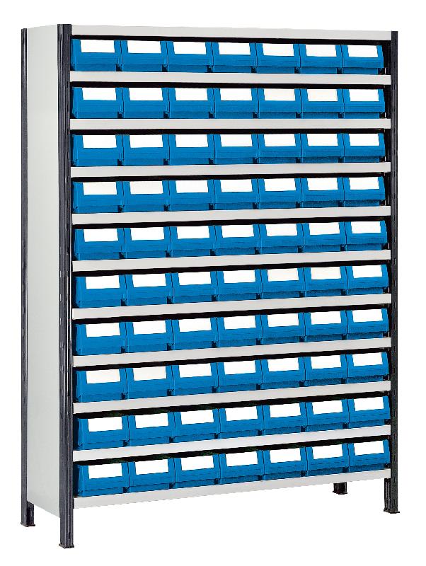 Rayonnage haut peint p.300 mm avec 70 bacs tiroirs plastique multibox l.160 mm_0
