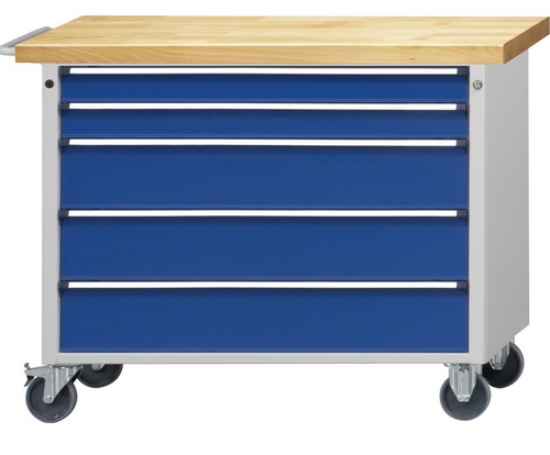 Servante mobile monobloc L1140xP650xH970mm à 5 tiroirs - Plateau bois hêtre massif - Fabrication allemande - Réf. KV353-460.255_0