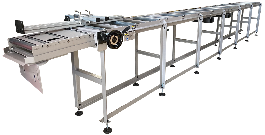 Table à rouleaux de 2 à 6 mètres de longueur, déplacement de la butée par volant / FMB_0