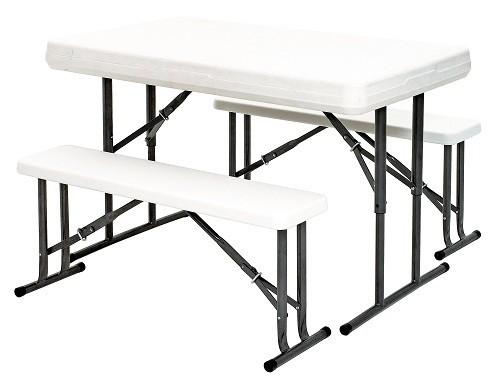 Table et bancs extérieurs - Ensemble Party - Surface en polyéthylène et piètement en acier peint_0