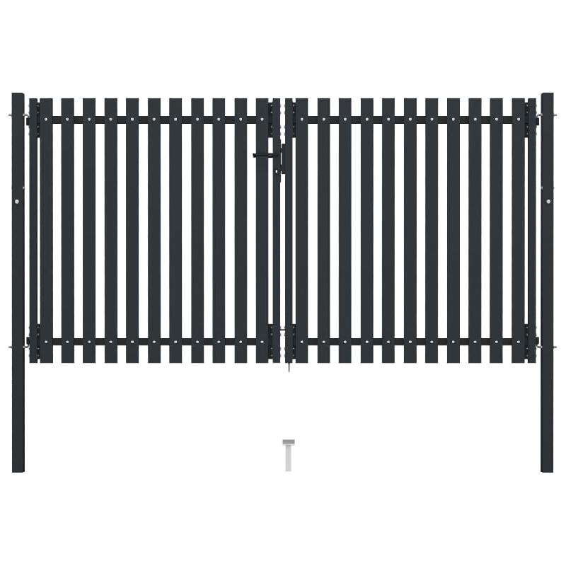 Vidaxl portail de clôture à double porte acier 306x220 cm anthracite 146354_0
