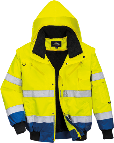 Blouson haute-visibilité bicolore jaune royal C465 - Capuche amovible, manches amovibles, 8 poches, résistant au vent, certifié CE_0