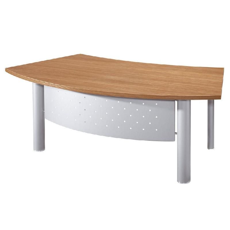 BUREAU DIRECTION COURBE ODYSSÉE - L. 200 X P. 110 CM - PLATEAU NOYER - 4 PIEDS ALUMINIUM