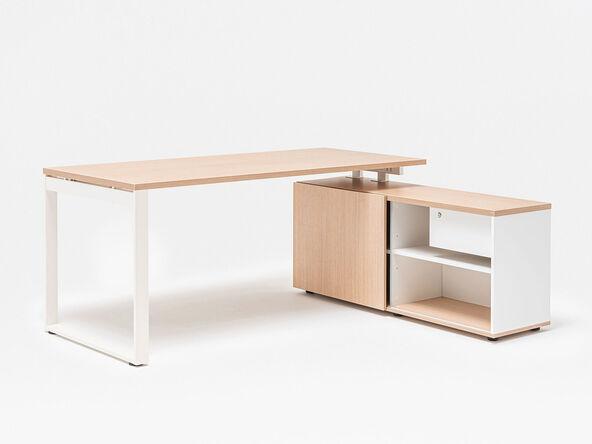 Bureau droit professionnel Phoenix - individuel sur crédence avec porte coulissante - plan 160/180 x 80 cm - bois mélaminé_0