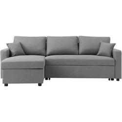 Canapé d'angle convertible grand couchage + coffre 3 places Owens - Tissu gris - L 228 x P 148 x H 86 cm AUCUNE - gris 3666749156742_0