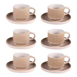 Coffret de 6 tasses à café avec sous tasses Miyaki 9 cl -  Beige Rond Grès Table Passion 8.5x6 cm - beige Grès 3106232781490_0