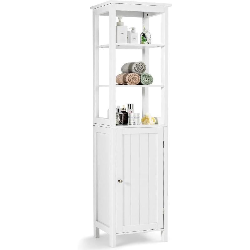 COSTWAY Armoire haute 5 niveaux étroite, avec étagères réglables et porte, gain de place, blanc - blanc Bois manufacturé TI88031IT_0