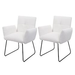 Décoshop26 - Lot de 2 chaises de salle à manger rembourrée avec accoudoirs en tissu bouclé blanc 04_0007367 - blanc 3000262083190_0