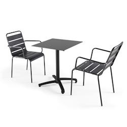 Oviala Business Ensemble table de jardin stratifié noir et 2 fauteuils palavas gris - Oviala - noir métal 107747_0