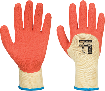 Gant de manutention extra grip jaune orange A105 - Certifié CE, tricot jauge 10, enduction mousse de latex_0