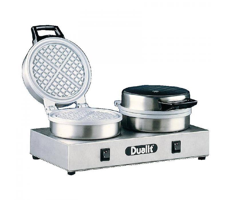 Gaufrier rond 2 cuiseurs - 4 gaufres triangulaires par cuiseur - 1600W - 400x220x190(h)mm - Plaques Teflon - Rendement 60 gaufres/heure_0