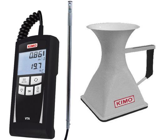 Kit: thermo-anémomètre à fil chaud 0.15-30 m/s, 0-+50°c, écran 2 lignes + cône de déb_0