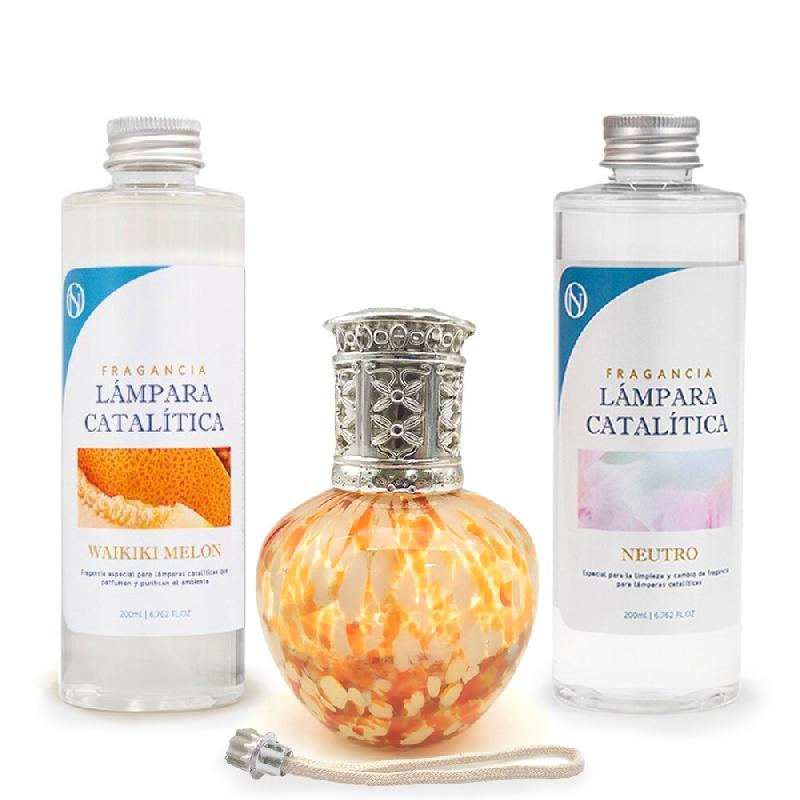 MamaManuela Pack d'économies sur les lampes catalytiques Orange Waves + Fragrance de melon de Waikiki (500ml) + Nettoyant neutre (200ml) + Mèche de_0