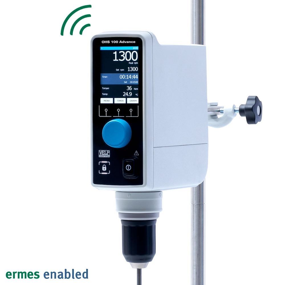 OHS 100 Advance - Agitateurs à hélices de laboratoire VELP - 30-1300 tours/min, couple 100 Ncm, Wi-Fi/USB, jusqu'à 100 L_0