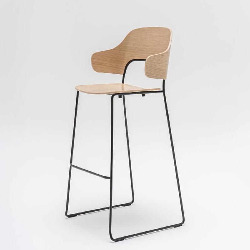 Tabouret de restaurant avec dossier et accoudoirs - Structure métal noir mat - Marque MDD - Garantie 5 ans_0