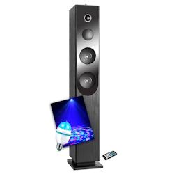 Tour de son Inovalley HP33-CD Blacktower+ avec lecteur CD, Bluetooth, FM et USB, 100W, télécommande, Ampoule DIAMS LED - 3701123949814_0