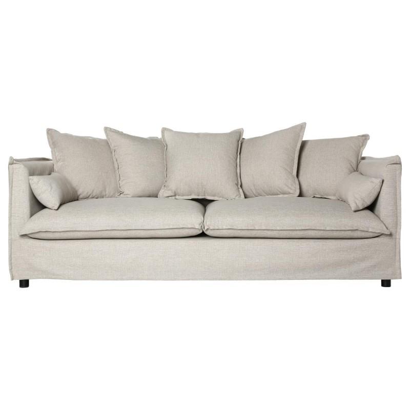 Canapé lin 3 places Odilon 210cm beige déhoussable avec 7 coussins - Paris Prix_0