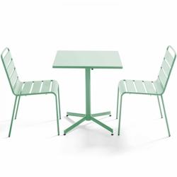 Oviala Business Ensemble table de terrasse carrée et 2 chaises métal vert sauge - Oviala - vert acier 109162_0