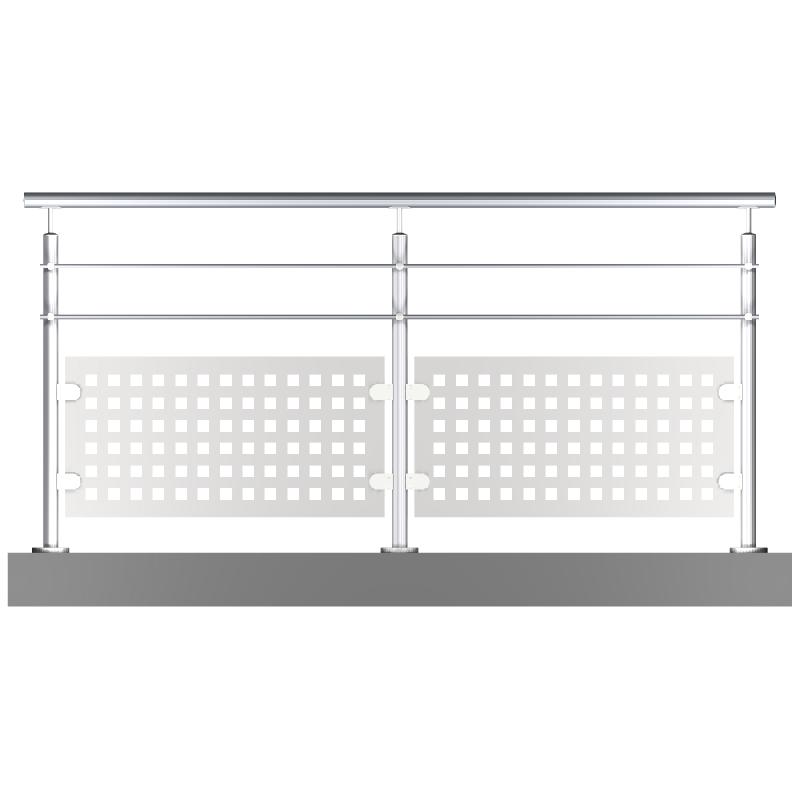 Garde-corps inox sur mesure avec tôle perforée et 2 barres pour terrasses, balcons ou mezzanines_0