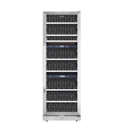 La Sommeliere Cave de vieillissement 3 zones 143 bouteilles, 7 clayettes coulissantes, LED, porte vitrée avec serrure, 38dB, Noire&inox, Classe G - n_0