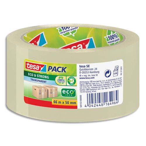 Tesa ruban adhésif d'emballage 100% de plastique recyclé transparent eco & strong sans solvant 66mx50 mm_0