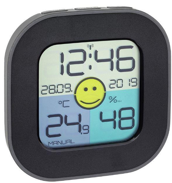 Thermomètre / hygromètre digital - ambiant - horloge radio-pilotée / calendrier - coloris noir #3050t_0