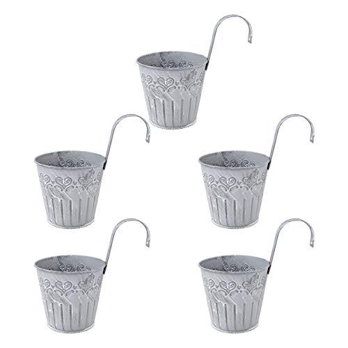 YARDWE - Lot de 5 pots de fleurs en métal vintage avec poignées pour intérieur et extérieur_0
